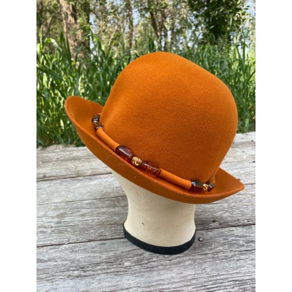 Vintage 1960s Wool Felt Bucket Hat Beaded Band Mr Johns Classic - Picture 2 of 14